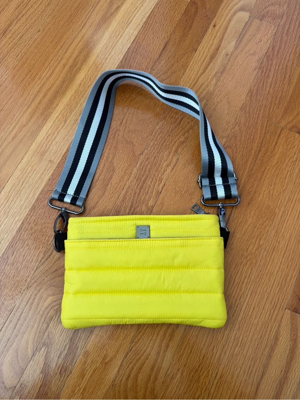 THINK ROYLN Bright Yellow Quilted Crossbody with Black-and-White Strap